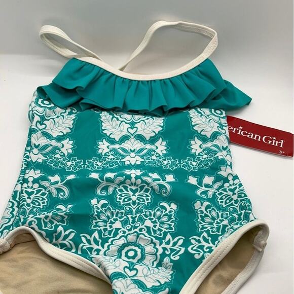American Girl Bitty Baby Ocean Blossoms Teal Swimsuit For Girls Size 3 - Picture 2 of 3